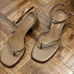 Mango Beige Block Heel Sandals